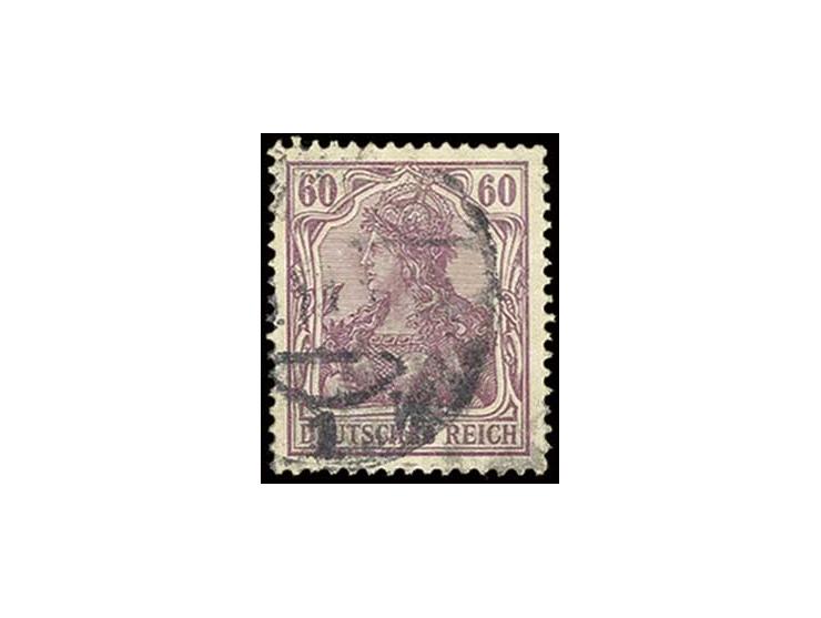 60 Pfg. violettpurpur, etwas unklar gestempelt mit leichten Zahnverkürzungen, seltene Marke, Fotoattest Jäschke-L. BPP (Mi. 1