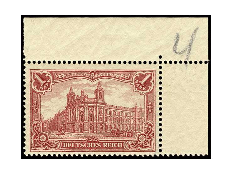 1 M., postfrisches rechtes oberes Eckrandstück, Kabinett, sign. Dr. Hochstädter BPP (Mi. 420,-)