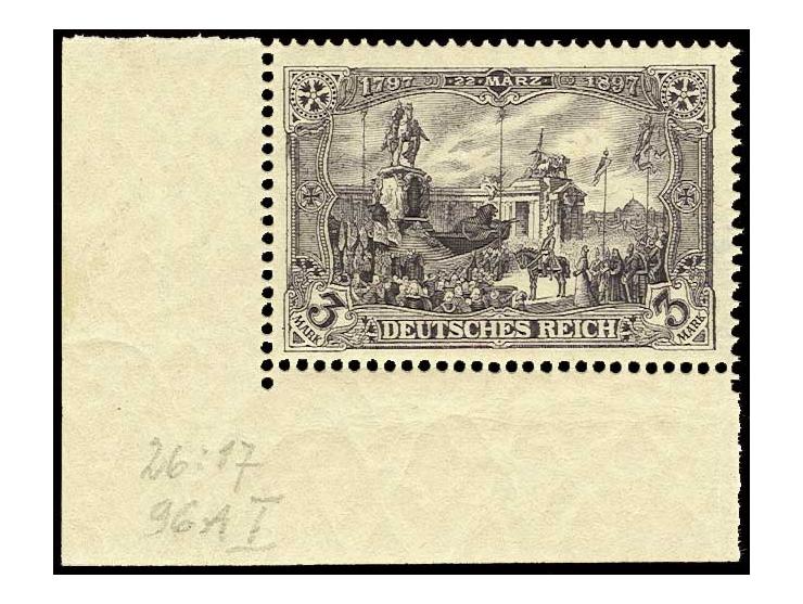 3 M. schwarzviolett, linkes unteres Eckrandstück, postfrisch, Kabinett, sign. Zenker BPP (Mi. 1100,-)