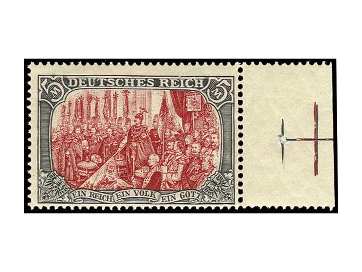 5 M., Ministerdruck mit schwarzer Rahmenfarbe, postfrisches rechtes Randstück mit Anlegekreuz, Kabinett, Fotoattest Jäschke-L