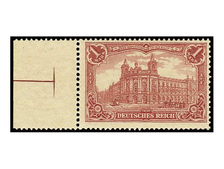 Markwerte in Zähnung A: 1 M., postfrisches linkes Randstück, Kabinett, Fotoattest Jäschke-L. BPP (Mi. 650,-)