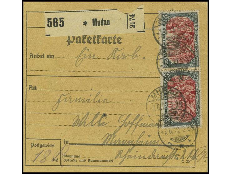 5 M., waagerechtes  Paar vorder- sowie zwei waagerechte Paare rückseitig (zwei Werte leichte Zahnmängel) als Mehrfachfrankatu