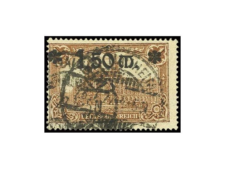 1,50 M. mit Aufdruck-Abart "1 mit breitem Kopf", sauber gestempelt, Pracht, sign. Bechtold BPP und Infla (Mi. 380,-)