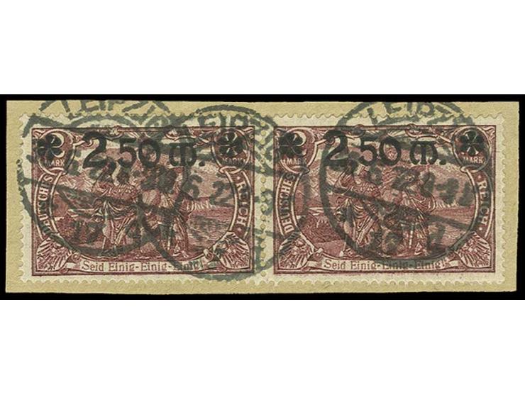 2,50 M. braunlila im waagerechten Paar, gestempelt "LEIPZIG 30.6.22" auf Briefstück, Kabinett, sign. Infla und Oechsner BPP (