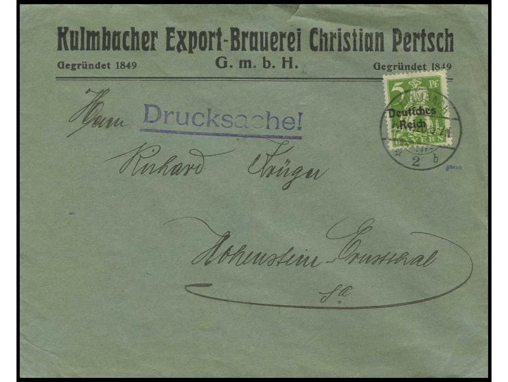 Bayern Abschied 5 Pfg., Einzelfrankatur mit Stempel "KULMBACH 14.4.20" auf Drucksache, Pracht, sign. Düntsch und Infla