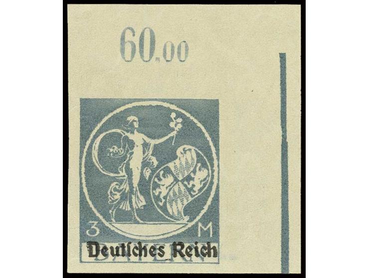 3 und 5 M. breitrandig ungezähnt, dabei 3 M. aus der rechten oberen Bogenecke, postfrisch, Kabinett, 3 M. sign. Oechsner BPP 