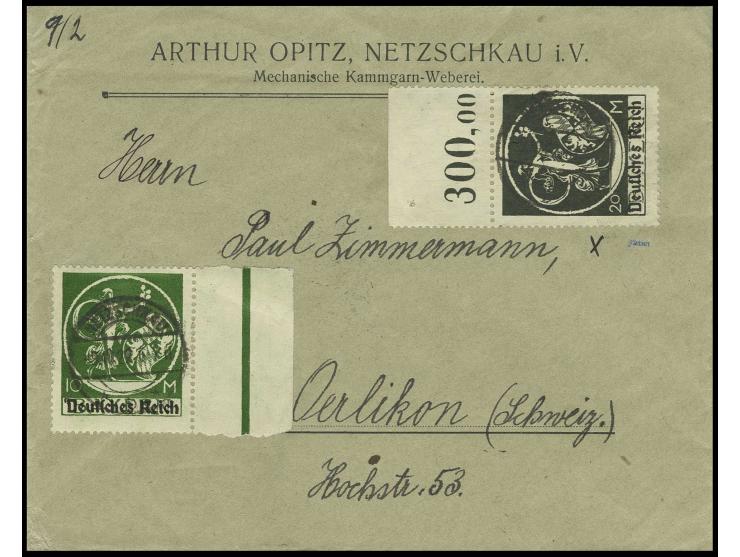 10 M. mit Plattenfehler "Apostroph von D" und 20 M. (schwacher Eckbug), jeweils Randstück und zentrisch gestempelt "NETZSCHKA