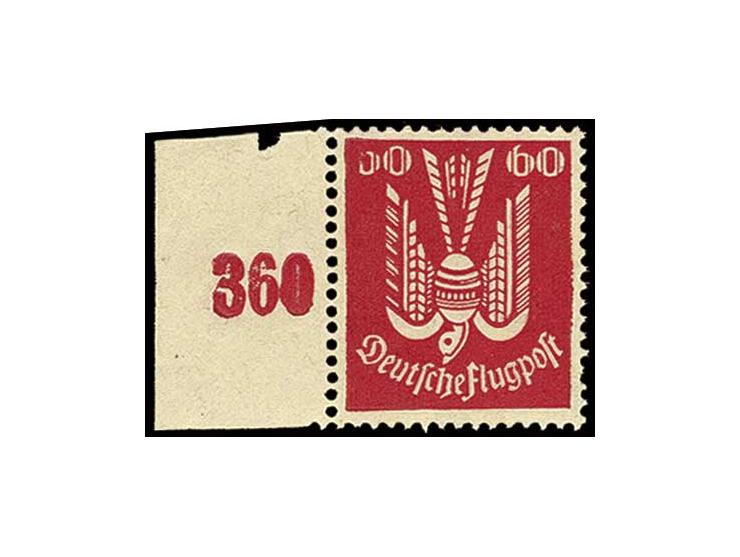 Flugpost 60 Pfg. schwärzlichrot vom linken Bogenrand mit Abart "6 der linken Wertangabe beschädigt", postfrisch, sign. Peschl