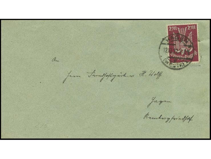 2 M. als portogerechte Einzelfrankatur auf Ortsbrief von "HAGEN 12.10.22, Kabinett, sign. Düntsch BPP und Infla