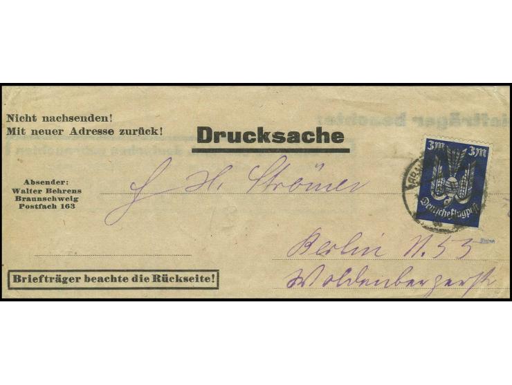 3 M. als Einzelfrankatur auf Streifband von "BRAUNSCHWEIG 13.12.22", sign. Düntsch und Infla