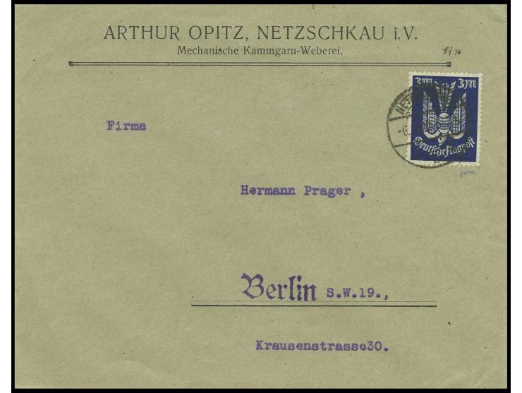 3 M. alsportogerechte Einzelfrankatur auf Brief von "NETZSCHKAU 6.9.22", Kabinett, sign. Düntsch