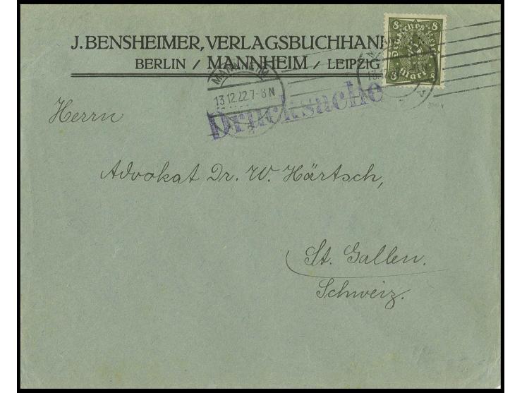8 M. mit kleiner magerer "8" mit Firmenlochung "NBL" als extrem seltene portogerechte Einzelfrankatur auf Drucksache von "MAN