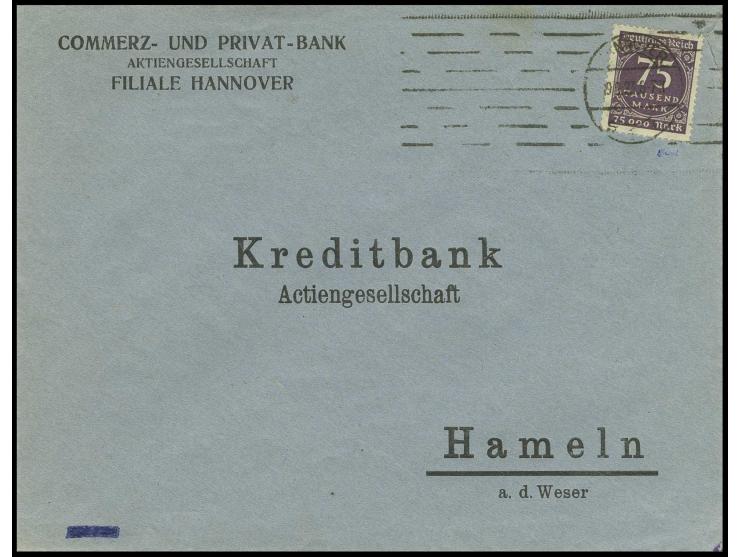 75 Tsd. M.als portogerachte Einzelfrankatur auf Brief von "HANNOVER 19.9.23" nach Hameln, sign. Düntsch und Infla (Mi. 450,-)