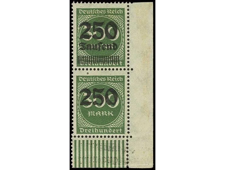250 Tsd. auf 200 M. und auf 300 M., je im senkrechten Paar vom unteren Bogenrand, durch Umschlag des Unterrandes die unteren 
