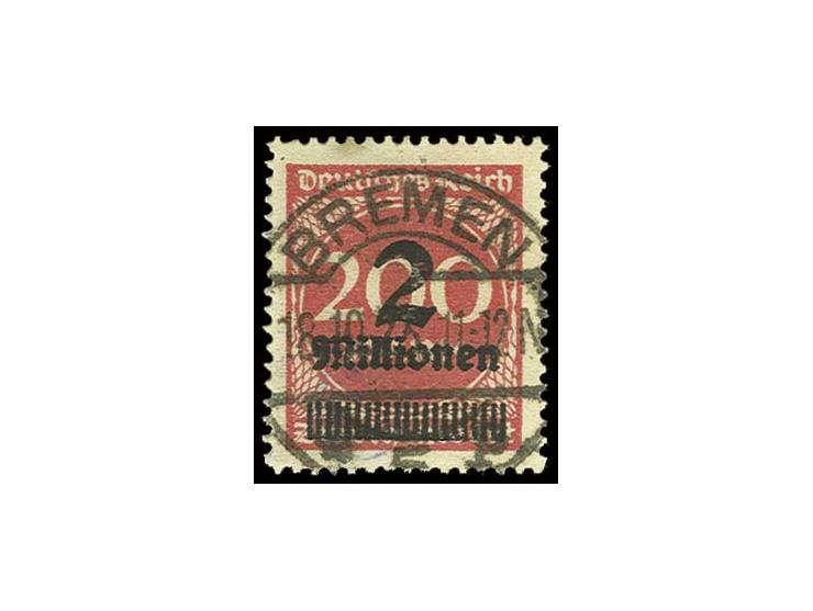 2 Mio. auf 200 M. mit Wz. liegend, zentrisch sauber gestempelt "BREMEN 18.10.23", Kabinett, sign. Oechsner BPP und Infla (Mi.