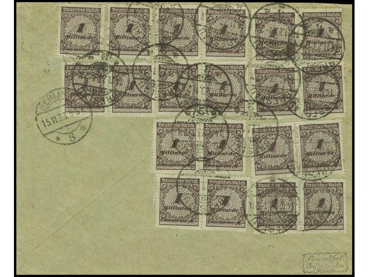 1 Mrd. M., 20 Stück rückseitig auf portogerechtem R-Brief von "BRESLAU 14.11.23" mit rotem Automaten-R-Stempel "BRESLAU 2", d