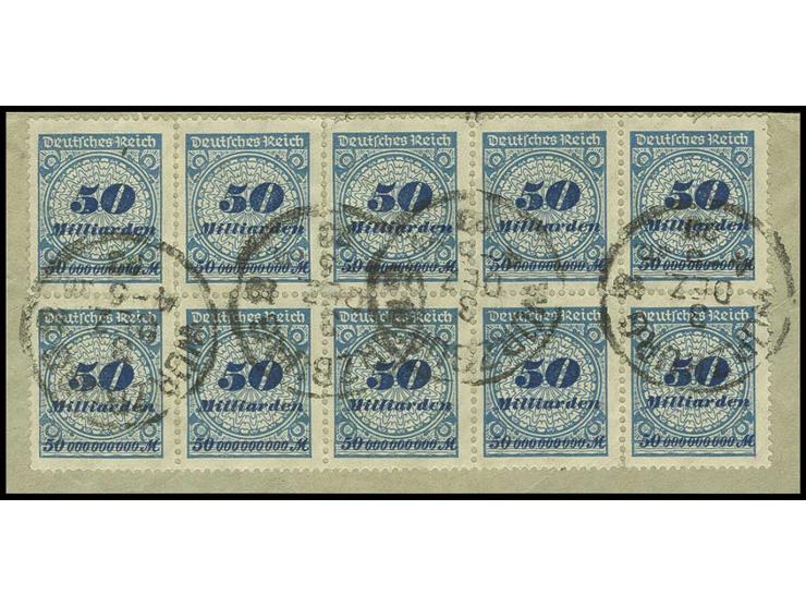 50 Mrd. M. im 10er-Block mit Stempel "WÜRZBURG 3. DEZ. 23" auf Briefstück, Kabinett, sign. Infla