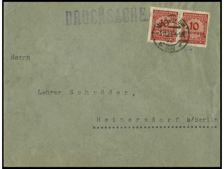 10 Mio. M. im Paar auf Drucksache von "BERLIN 3.11.23", sign. Düntsch und Infla