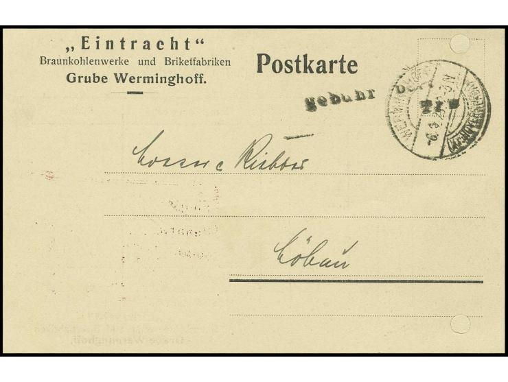 "gebühr bez.", L1 mit nebengesetztem Postmeisterstempel "Tr." auf Karte von "WERMINGHOFF 6.8.23" nach Löbau, bis auf Aktenloc