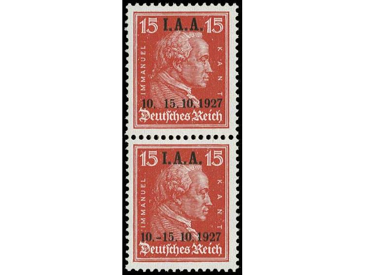 1927, I.A.A. 15 Pfg. ohne Bindestrich im senkrechten Paar mit Normalmarke, postfrisch, Luxus, sign. Peschl (Mi. 880,-)