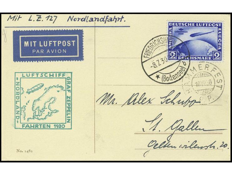 2 M. auf Zeppelinkarte der Nordlandfahrt, Pracht (Mi. 650,-)