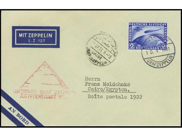 2 M. auf Brief der Zeppelin-Ägyptenfahrt, Pracht