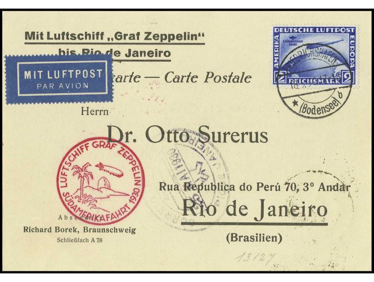 2 M. auf Zeppelinkarte der Südamerikafahrt nach Rio, Kabinett (Mi. 500,-)