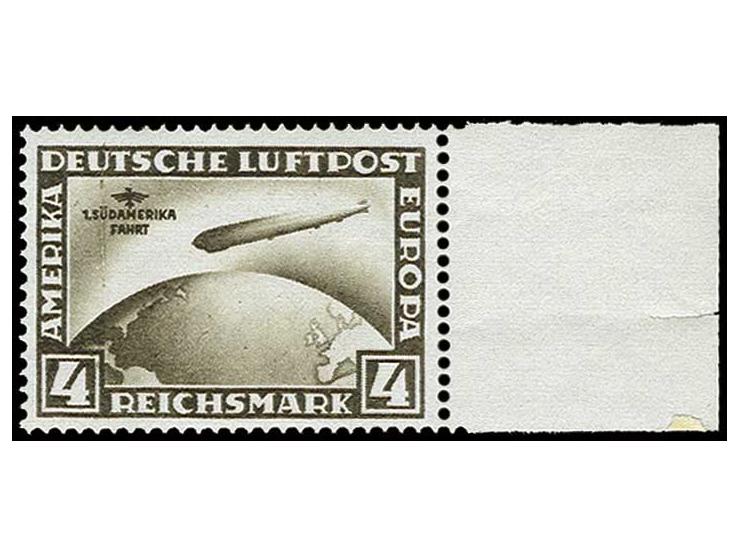 4 M. mit Plattenfehler "Blitz neben Adler", postfrisches rechtes Randstück, Kabinett (Mi. 3000,-)
