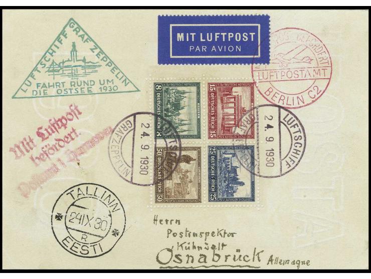 dito, mit rückseitiger Zusatzfrankatur auf um lediglich 1 Pfg. überfrankierter Karte der Zeppelin-Ostseefahrt, entwertet mit 