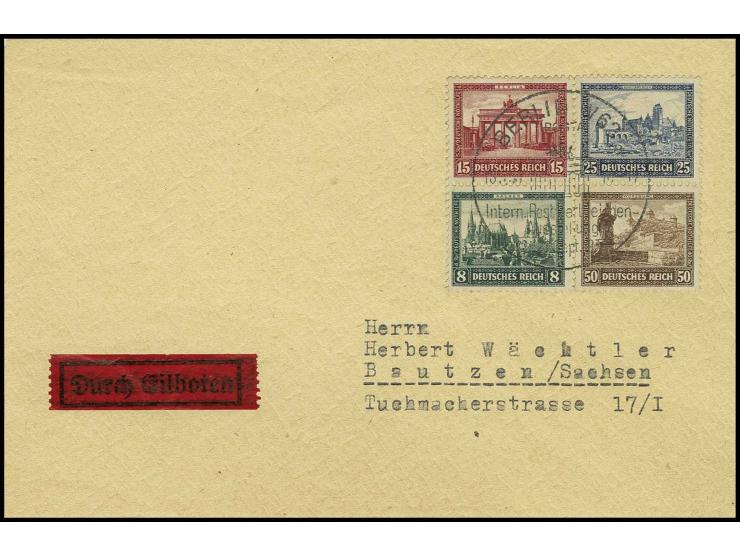 8-50 Pfg. kpl. in zwei senkrechten Paaren mit Sonderstempel auf offensichtlich nachträglich adressiertem Umschlag, Pracht (Mi