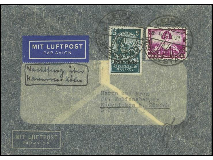 5 Pfg. mit Wagner 40 Pfg., jeweils sauber entwertet mit Sonderstempel "LEIPZIG MESSESTADT 14.5.34" auf portogerechtem Flugbri