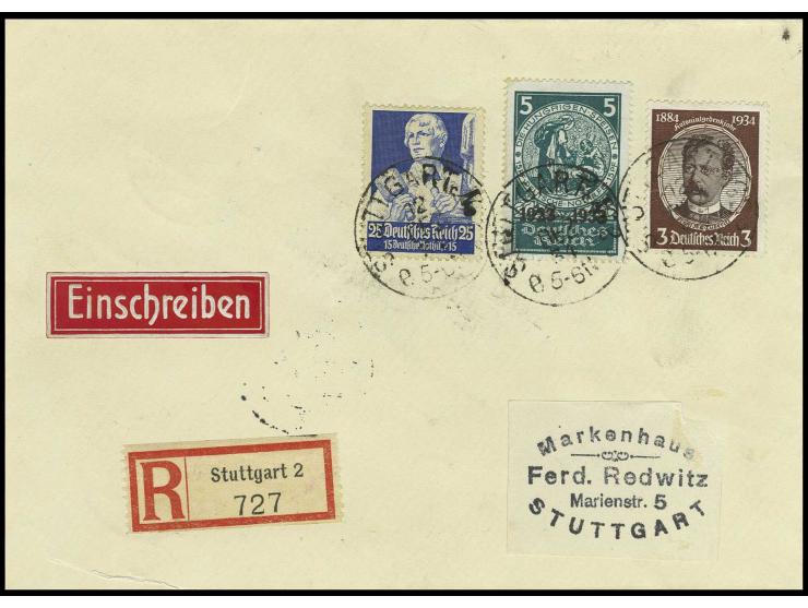 5 Pfg. mit Stände 25 Pfg. und Mi.-Nr. 540, gestempelt "STUTTGART 12.12.34" auf Orts-R-Brief-Vorderseite, Kabinett, sign. Schl