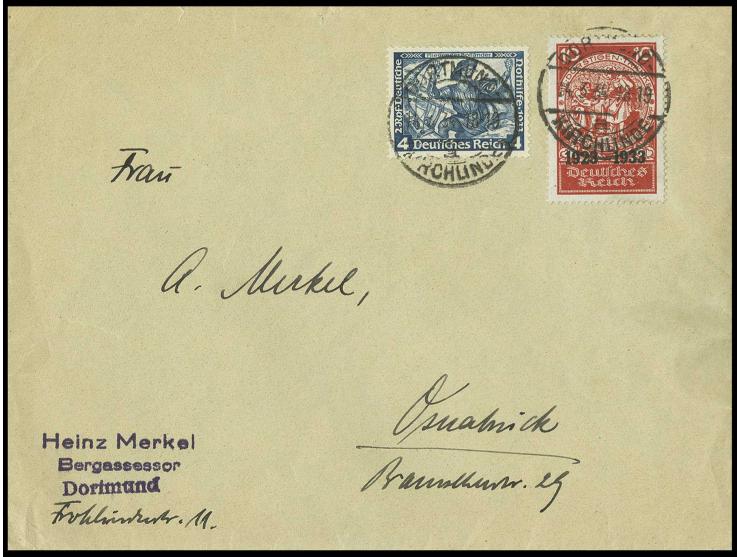10 Pfg. mit Wagner 4 Pfg., jeweils gestempelt "DORTMUND-KIRCHLINDE 14.3.34" auf philatelistischem Umschlag, sign. Schlegel D.
