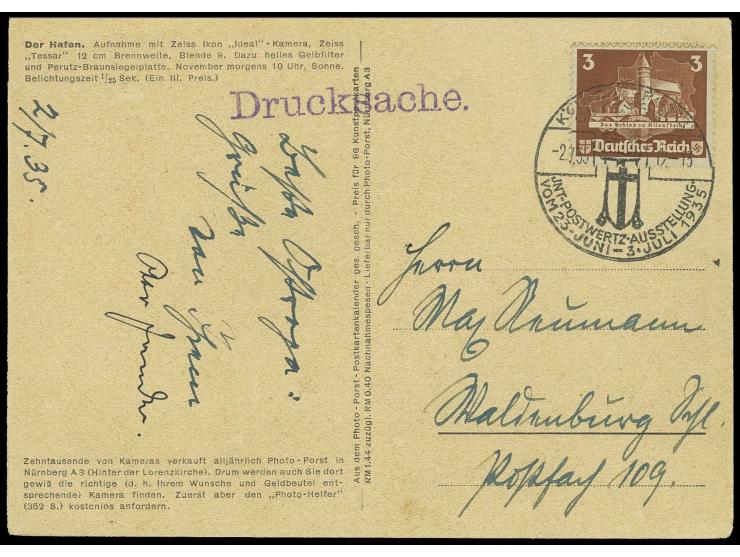 3 und 12 Pfg., jeweils Einzelfrankatur auf Drucksache bzw. Brief, sowie 6 Pfg. mit Zusatzfrankatur auf Brief, alle portogerec