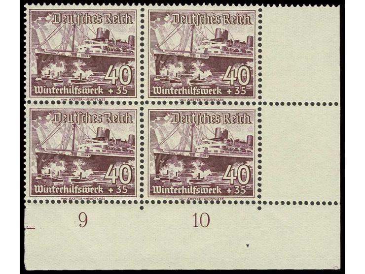 WHW 3-40 Pfg. kpl. in 4er-Blocks aus Bogenecken bzw. 15 Pfg. im 4er-Streifen vom Bogenrand, postfrisch, 5 Pfg. Rand geschürft