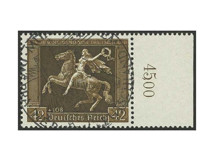 Braunes Band 42 Pfg. mit senkrechter Gummiriffelung, rechtes Bogenrandstück mit zentrischem Sonderstempel, Fotoattest Oechsne