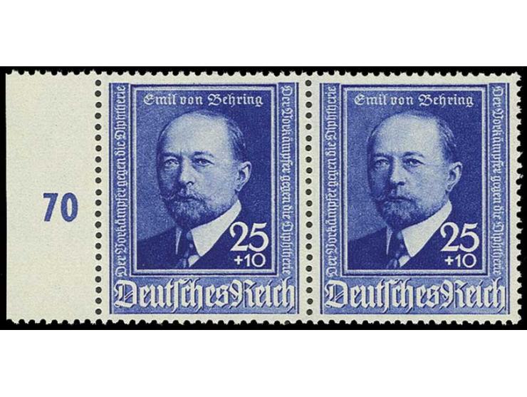 Behring 6 Pfg. mit Plattenfehler "dunkler Riß unter Auge" und 25 Pfg. mit Plattenfehler "weißer Fleck im Nasenloch", letztere