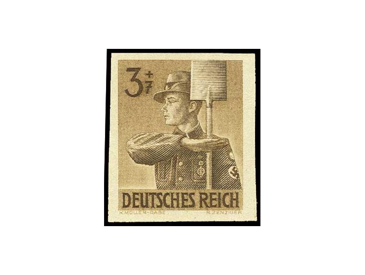 1943, Arbeitsdienst 3 Pfg. (etwas knittrig) sowie 5 Pfg. im waagerechten Paar auf gelblichem Papier, alle breitrandig ungezäh