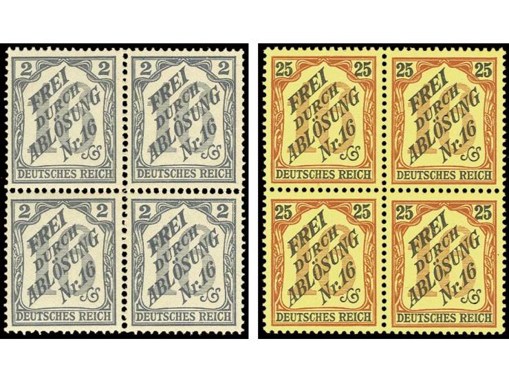 2-25 Pfg. kpl. in 4er-Blocks, postfrisch, Kabinett, sign. Drahn (Mi. 4400,-)