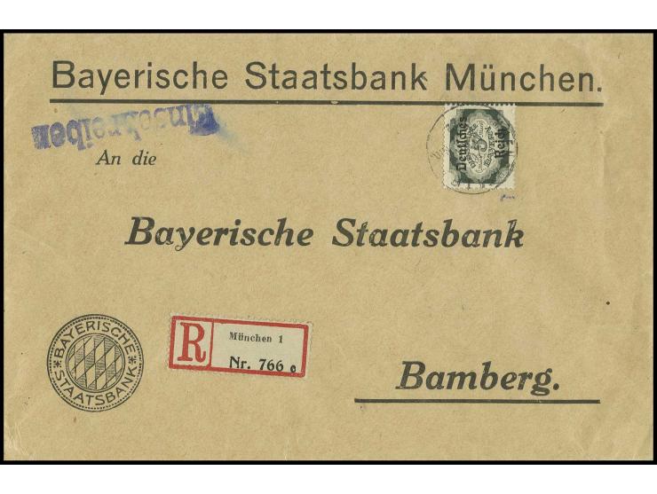 5 M. als Einzelfrankatur auf R-Brief über 20 g von "MÜNCHEN 20.3.22" nach Bamberg, Kabinett, sign. Peschl und Infla