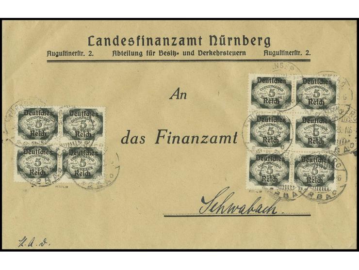 5 M. im 4er- und 6er-Block mit Stempel "NÜRNBERG 9.2.23" auf seltenem Brief nach Schwabach, Kabinett, sign. Peschl BPP und In