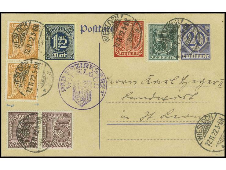 10 Pfg. im senkrechten Paar mit Zufrankatur auf Ganzsachenkarte 20 Pfg. portogerecht von "WIESLOCH 12.11.22", Pracht, sign. P
