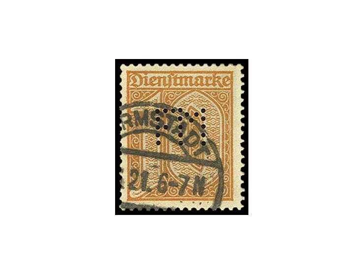 10 Pfg. mit Lochung "FM" und Stempel "DARMSTADT ..5.21", sign. Düntsch und Infla (Mi. 900,-)