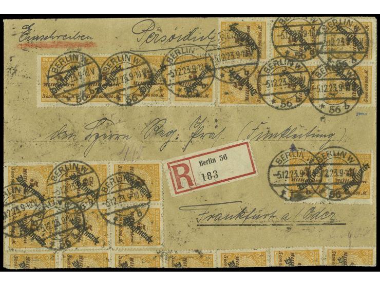 5 Mrd. M. in Massenverwendung von 60 Stück (7 Werte platzbedingt über Rand geklebt) als reine Mehrfachfrankatur mit Stempel "
