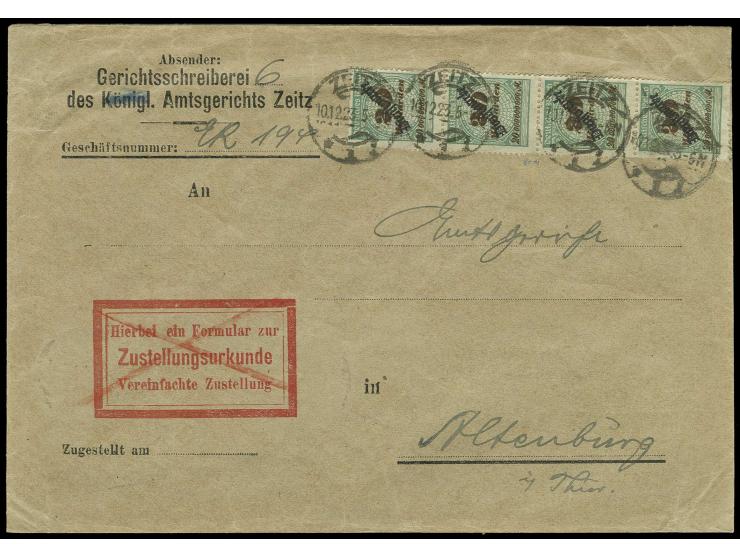 20 Mrd. M. im senkrechten 4er-Streifen mit Stempel "ZEITZ 10.12.23" auf Brief nach Altenburg, noch zum alten Tarif frankiert,