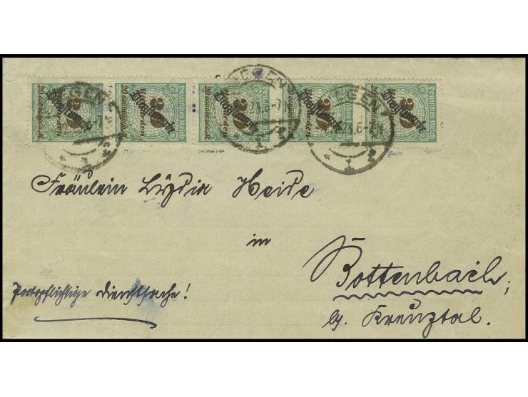 20 Mrd. M. im senkrechten 5er-Streifen mit Stempel "SIEGEN 4.12.23" auf Brief, Kabinett, sign. Oechsner BPP, Peschl BPP und I