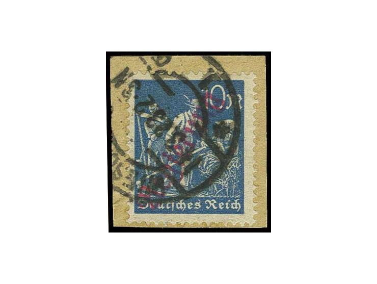 10 M. mit rotem Aufdruck und Stempel "WIESBADEN 14.3.23" auf Briefstück, Kabinett, sign. Peschl und Infla (Mi. 280,-)