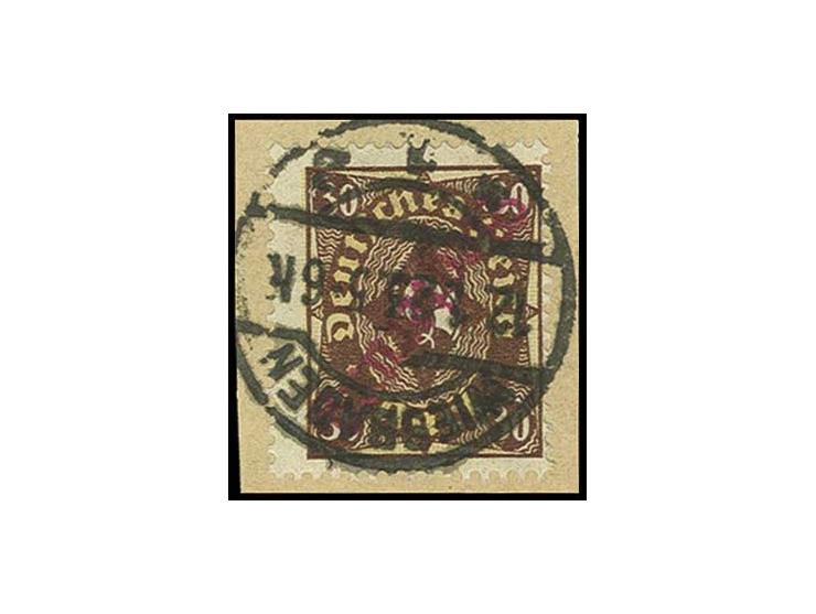 30 M. mit rotem Aufdruck und Stempel "WIESBADEN 12.1.23" auf kleinem Briefstück, Kabinett, sign. Kosack (Mi. 220,-)