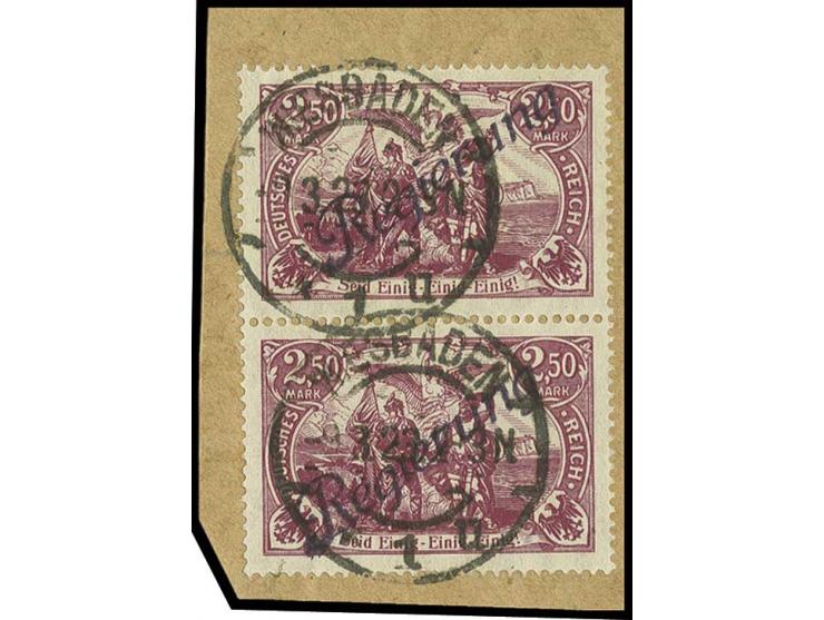 Type III: 2,50 M. im senkrechten Paar mit jeweils Stempel "WIESBADEN 3.2.23" auf Briefstück, Kabinett, sign. Schwarz (Mi. 300
