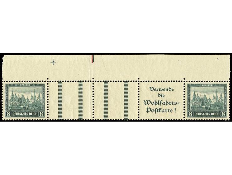 1930, Nothilfe 8+Z+Z+A1+8 Pfg., postfrisches Oberrandstück, einmal senkrecht gefaltet (Mi. 600,-)